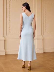 ZEYLAH Sleeveless Contrast Lace Maxi Mermaid Dress, Spring/Summer - Blue - View 3