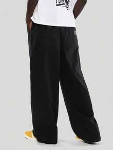 FORM&CHAOS [100% Cotton]Men's Loose Twill Black Pants City Break Winter Streetwear - Navy Blue - View 2