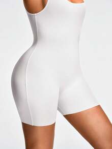 SHAPORA Body de mujer de unicolor con cuello cuadrado, sin mangas y ajustado - Blanco - Ver 5