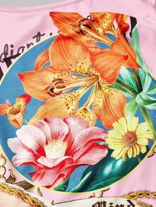 SHEIN MOD 女款單肩字母花卉印花修身百搭日常休閒上衣 - 粉色 - 查看 5