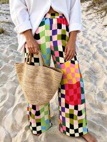Vaclyn Women's Casual Vacation Style Plaid Pocket Loose Long Pants - Multicolor - View 5