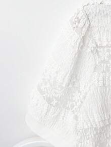 EMERY ROSE 女款優雅蕾絲條紋紋理泡泡袖圓領T恤，春/夏 - 白色 - 查看 6