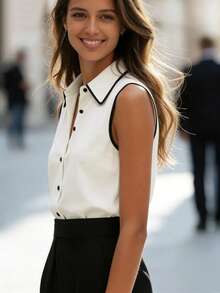 Balvessa Nouvelle chemise sans manches minimaliste de style citadin avec blocs de couleurs noir et blanc à la mode - Nude - Voir 5