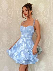 Glamine Charm Women's Strapless Vacation Slip Dress, Flowy Double-Layer Beach Party Dress Blue Light Summer Romantic - Baby Blue - View 5