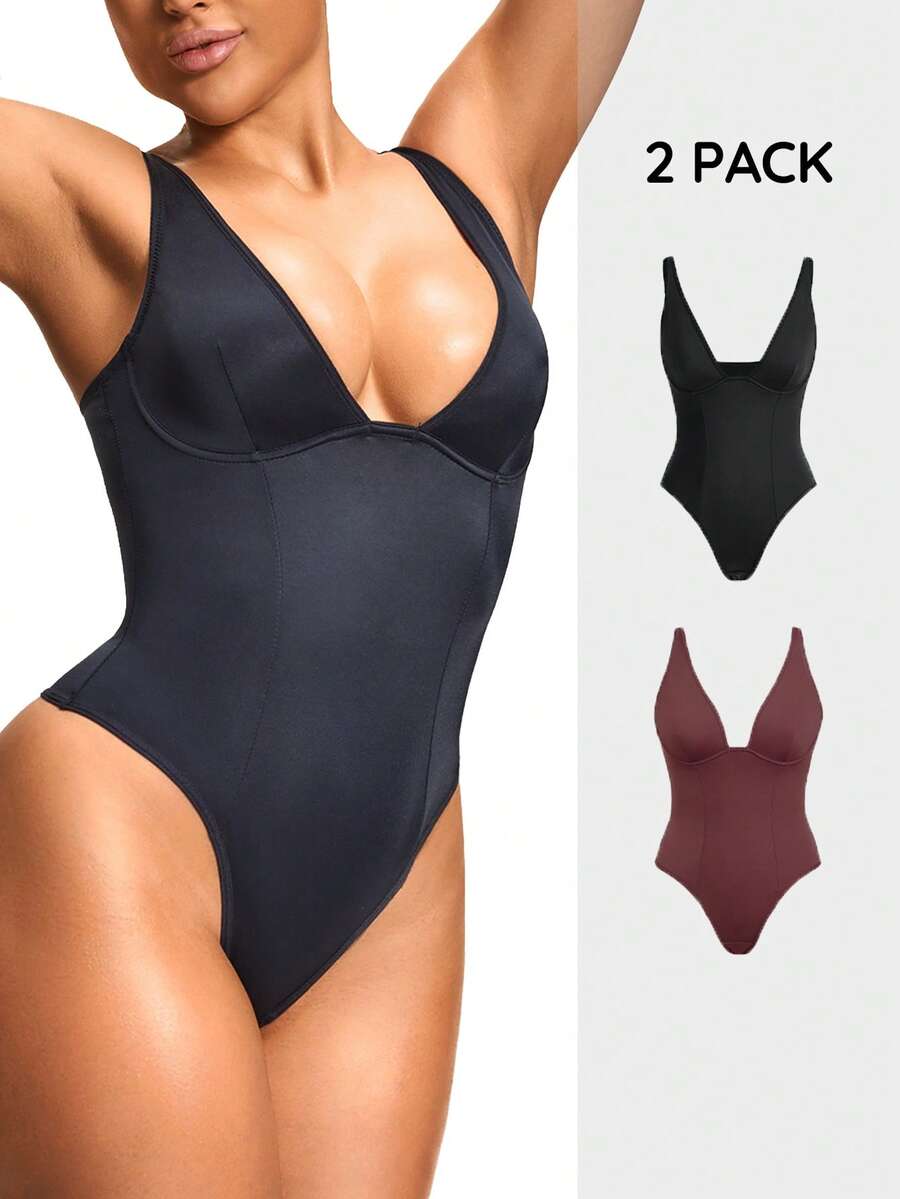 SHAPORA 2 paquetes de bodys sin mangas de unicolor para mujer - Multicolor - Ver 1