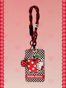 HELLO KITTY AND FRIENDS | SHEIN Multifunctional Combo Keychain Badge Holder , Black And White Braided Wrist Lanyard Apple Gingham Pattern Card Cover Keychain, Bag Pendant - red and black - View 6