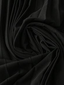 SHEIN LUNE CURVE 女款大尺碼純色交叉V領短袖收腰褶皺下擺洋裝 - 黑色 - 查看 7