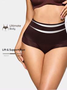 SHAPORA Women's Solid Color Minimalist High Waist Shapewear Bottom - Coffee Brown - View 1