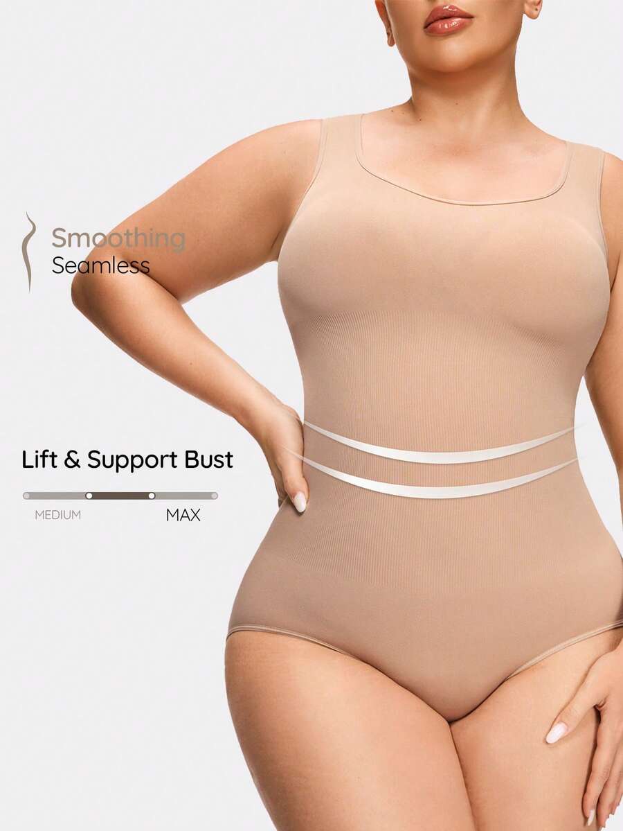 SHAPORA Body de mujer de talla grande de unicolor acanalado - Albaricoque - Ver 1