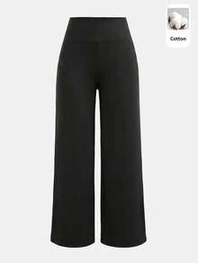 SHEIN Girlism 青少年女孩秋冬針織黑色深灰色淺灰色高腰寬腰帶緊身直筒寬腿長褲 百搭簡約舒適街頭風 3件套 加厚刷毛保暖內裡 - 彩色 - 查看 7