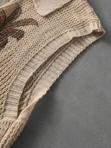 ROMWE MEN Men's Lapel Vacation Jacquard Knit Vest - Apricot - View 5