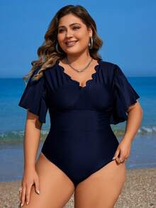 Swim Lushoire 2026 New Slimming Plus Size One-Piece Swimsuit - Navy Blue - View 4