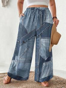 SHEIN CURVE+ Pantalones sueltos y casuales con estampado de talla grande - Multicolor - Ver 6