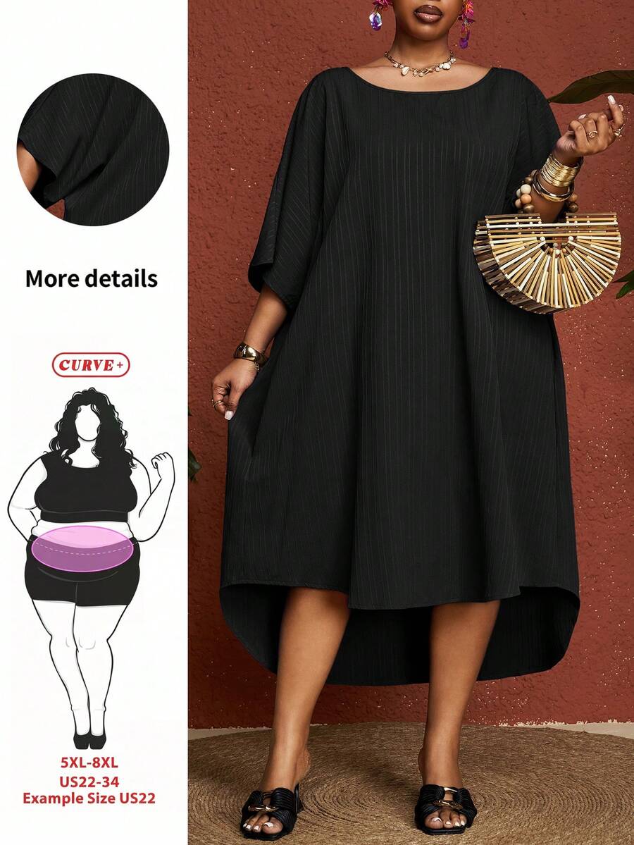 SHEIN CURVE+ 曲线尺码 US22 音乐节、海滨度假、波西米亚风 CURVE PLUS / /2025 新款锐舞/复活节女装、老钱风格女装、乡村音乐会服装、外出服装、仙女风、音乐节服装、热带度假女装、夏季女装、夏季、锐舞夏季/乡村/海滩度假服装/海滩服装/沙滩装 蓝色中长连衣裙 休闲中长连衣裙 - 黑色 - 查看 1