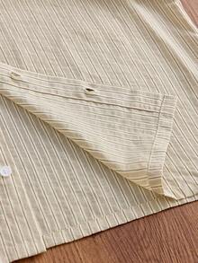 SWAVVY Men's Plus Size Striped Embroidered Shirt - Apricot - View 5