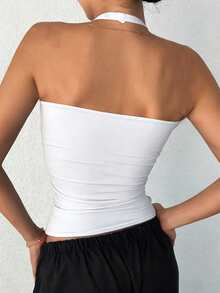 DAZY Women's Backless Casual Camisole Crop Tops Women Halter Top - White - View 3