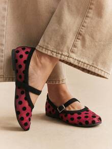 Rosivie Women's Shoes Women's Flat-Soled Shoes, Bohemian Style, Wear, Breathable Polka Dot Details, Fashionable Hollow, Buckle Design, Low Vamp Round Toe, Comfortable, Suitable For Going Out, Christmas Holiday Travel Must - burgundy wave - View 6