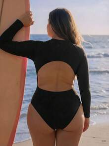 Swim SPRTY 大码女士连体泳衣，性感露背运动冲浪服，适合海滩、度假、游泳、冲浪 - 黑色 - 查看 3