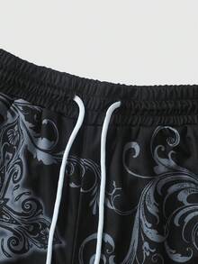 ROMWE MEN Anime Men's 2 In 1 Dragon Print Sports Basketball Shorts, Suitable For Daily Wear In Spring And Summer - Black - View 3