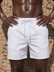 Manfinity KASUA Pantalones cortos de playa casuales con cordón de unicolor para hombres - Blanco - Ver 1