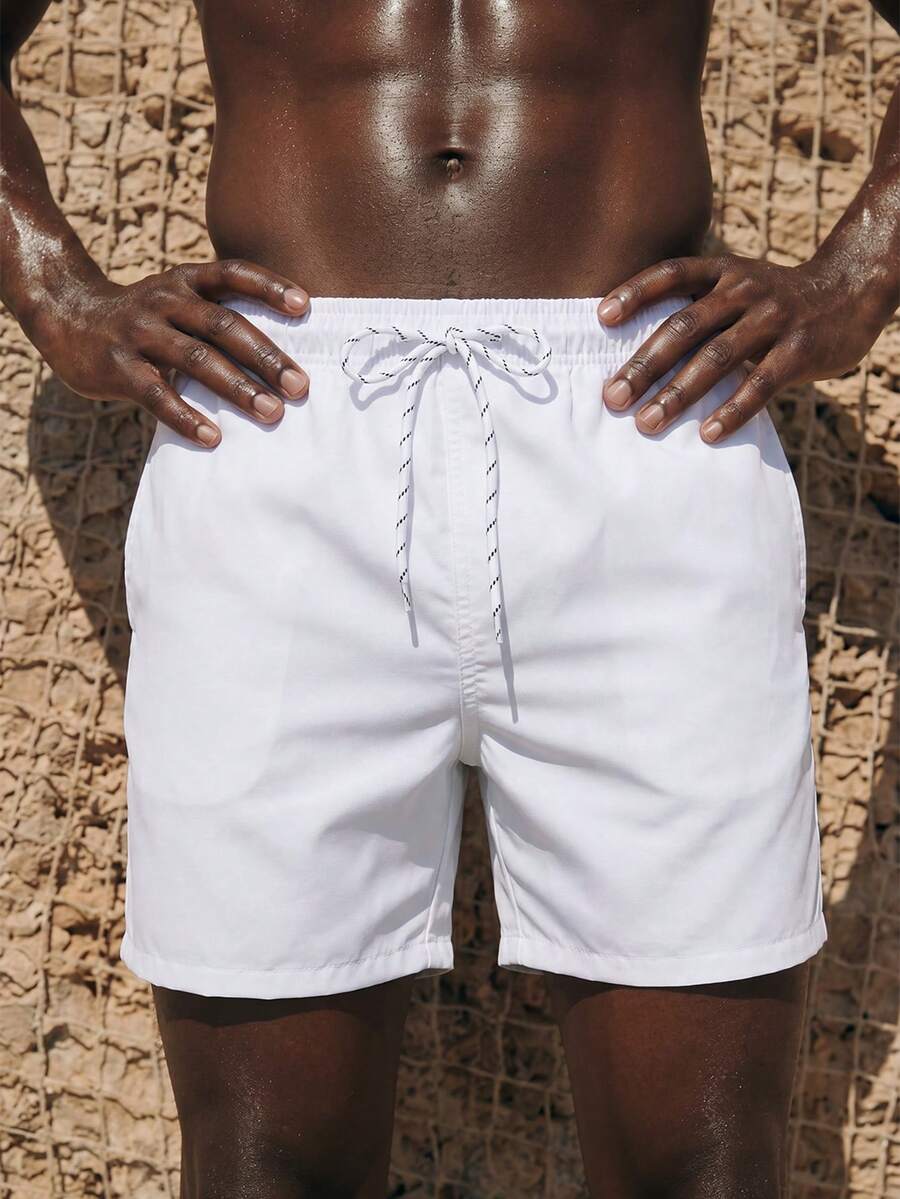 Manfinity KASUA Pantalones cortos de playa casuales con cordón de unicolor para hombres - Blanco - Ver 1