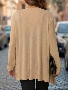 Gownix Long Sleeve Cardigan Autumn Sun Protection Shirt Essential Early Autumn Thin Outerwear Mid-Length Asymmetrical Shawl Office Tan Casual - Khaki - View 4