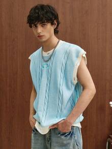 TOKVUE Men's Round Neck Short Sleeve Knit Vest - Baby Blue - View 7