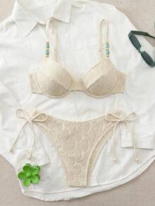 Swim Chiccia 26SS 春夏度假海灘紋理面料綠色鋼圈托高比基尼泳衣兩件套 - 粉色 - 查看 7