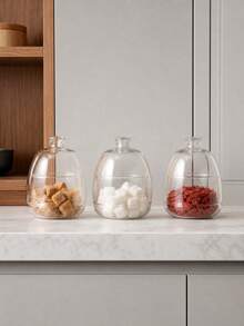 Madebyblanc 1SET/2SETS Minimalist Clear Glass Storage Jar - High Borosilicate Glass With Airtight Lid, Heat Resistant Sealed Canister, Dust-Proof Moisture Resistant Container, Perfect For Sugar Coffee Beans Tea Spices - View 11