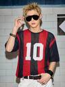 ROMWE MEN Street Life Men's Patchwork Embroidered Pattern Striped Hollow Out Loose Knit Top, Knit T-Shirt