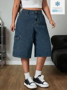SHEIN ICON Pantalon cargo en jean bleu délavé à jambe droite ample avec grandes poches - Jean brut - Voir 3