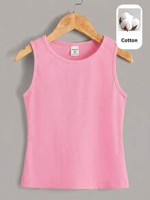 SHEIN Tween Girl Knit Solid Color Round Neck Casual Tank Top 2pcs Set - Multicolor - View 4