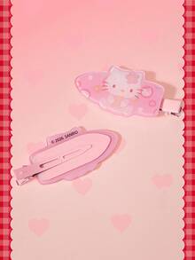 HELLO KITTY AND FRIENDS | SHEIN 4件組 Sanrio 可愛女孩甜美風小貓無縫髮夾 側戴居家款 - 彩色 - 查看 6