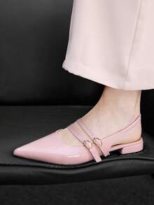 CUCCOO BIZCHIC 女款粉色亮面尖頭後綁帶平底鞋，職場通勤溫柔優雅百搭工作鞋 - 粉色 - 查看 2