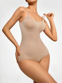 SHAPORA Chất rắn Bodysuit định hình - Màu be - Xem 5