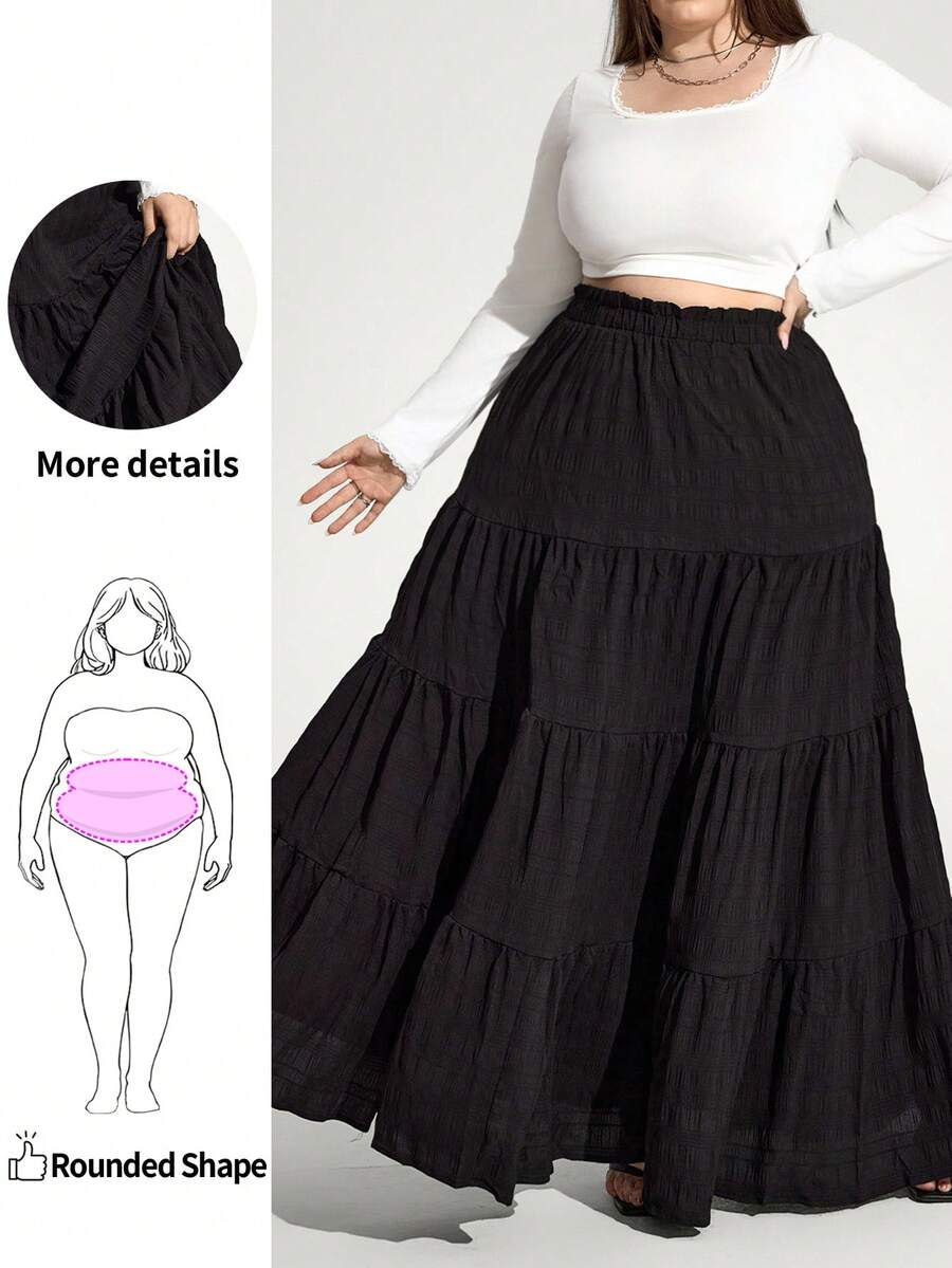 SHEIN Unity Jennifer_samantha_style Plus Size Women Black Big Swing Hem Long Skirt, For Apple Rounded Body Shape, For Body Shape, For Summer - Black - View 1