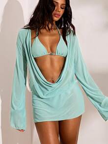 Opulessa Women's 3 PiecesRandom Color Beaded Swimsuit Set - Mint Blue - View 6