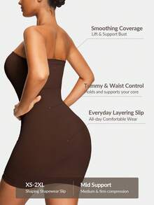 SHEIN Vestido miniajustado sin costuras y sin tirantes de unicolor para mujer - Marrón Chocolate - Ver 2