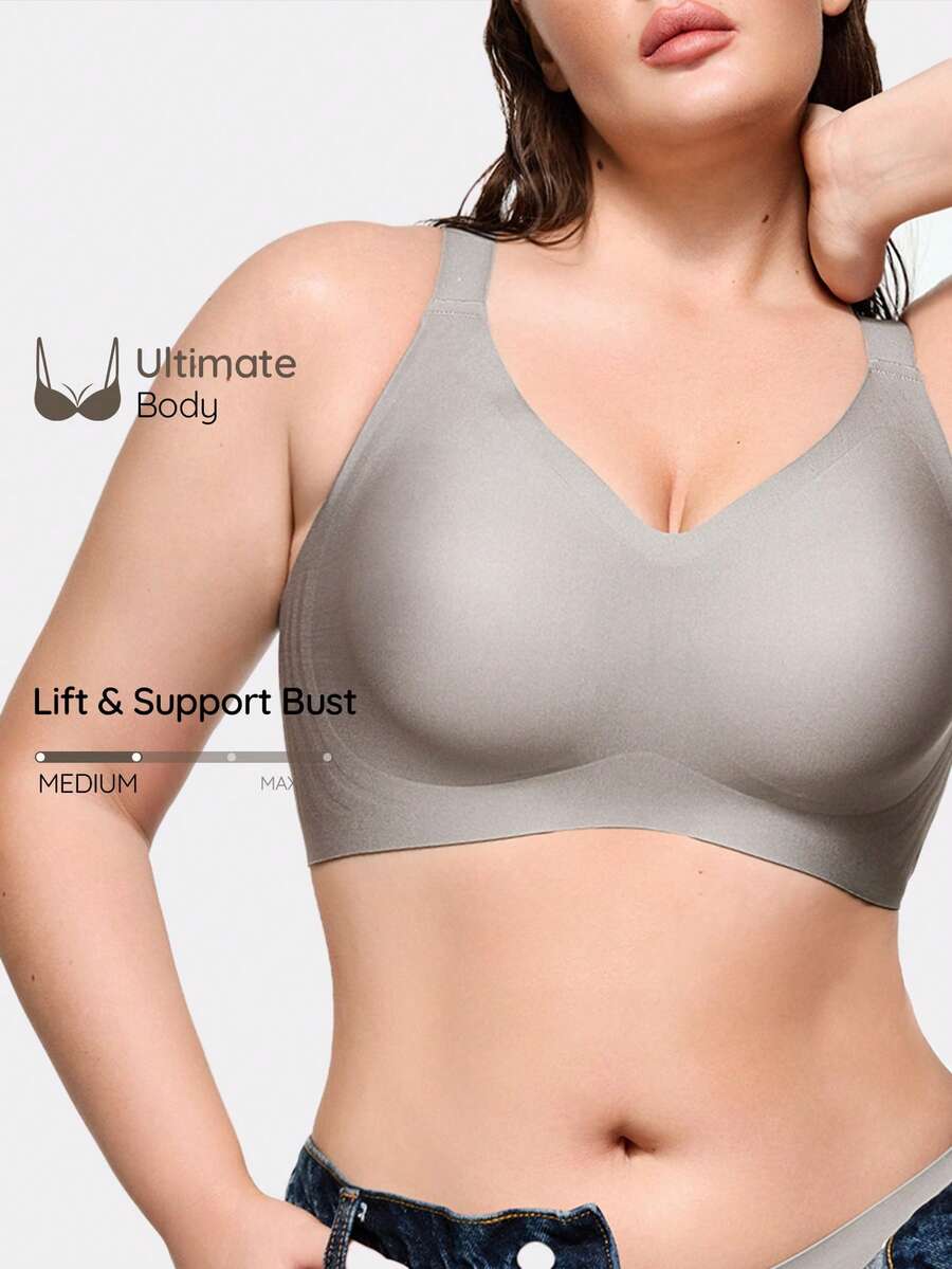 SHAPORA Plus Size Women's Seamless Gummy Bra, Soft Support Underwire Free Lightly Padded Push Up Bra (Single) - Dark Grey - View 1