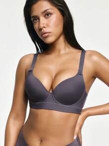 SHAPORA Women's Minimalist Solid Color Underwire Bra - Dark Grey - View 4