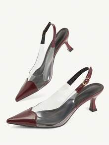 CUCCOO CHICEST Women's Red Pointed Toe Splicing Transparent High Heel Pumps Spring Shoes Spring Break Easter Prom Heels For Christmas Valentine's Day - Bordeaux - View 4