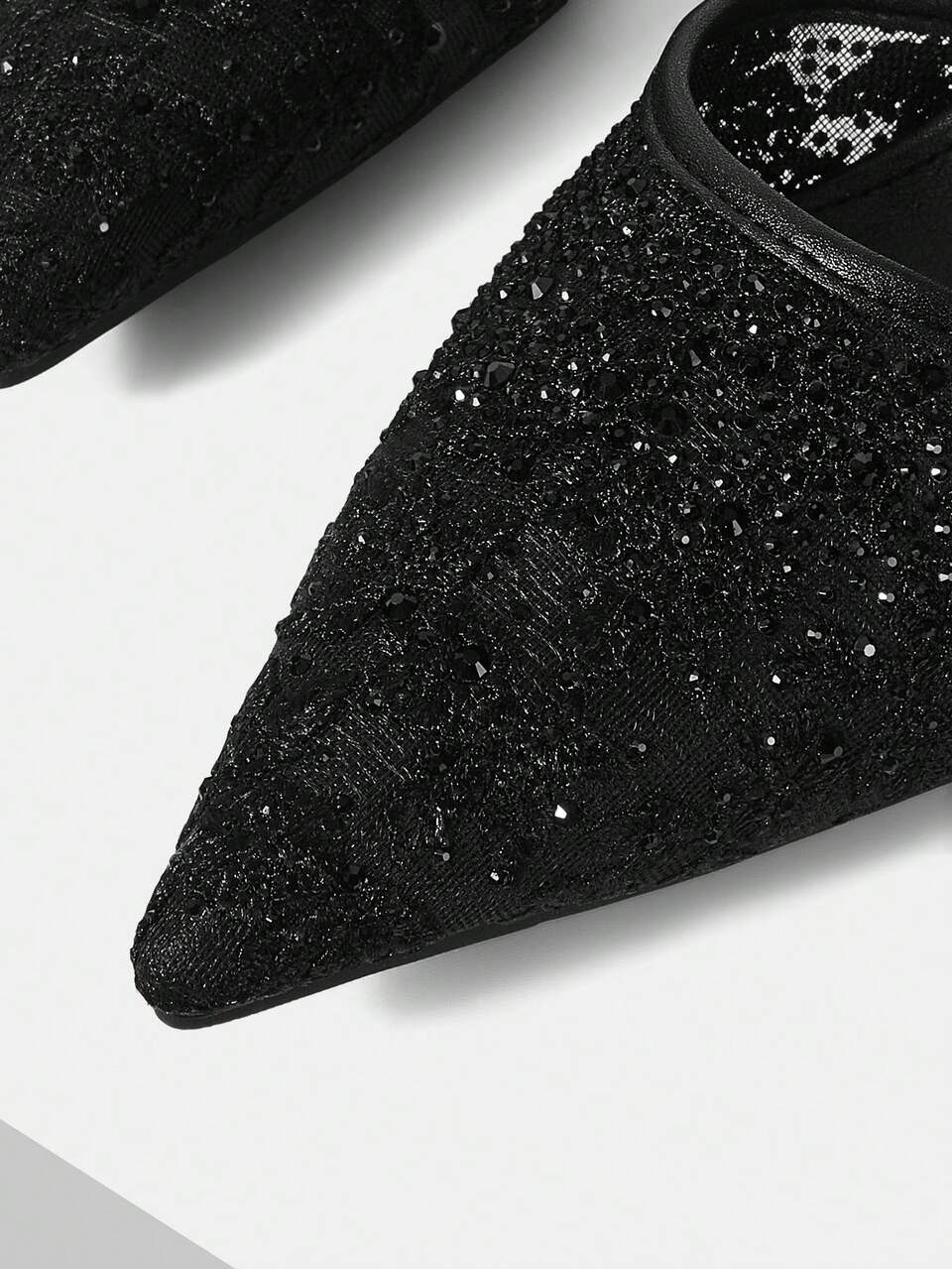 NEW BLACK POINTED THIN HEEL DIAMOND MESH LACE FASHIONABLE AND ELEGANT WOMEN'S HIGH-HEELED SHOES