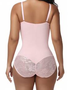 SHAPORA Body moldeador de unicolor con encaje de contraste para mujer (con aros de soporte) - Rosa - Ver 4
