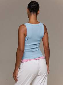 MUSERA ESSENTIALS Ribbed Scoop Neck Fitted Tank Vest Top Cute Everyday Basics Sexy Daily Spring Summer Essential - Blue - View 4