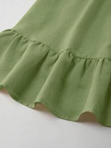 Louniche Standard Size Women's Ruffle V-Neck Fitted Holiday Elegant Mid-Length Dress Tea Party Tea Party Vacation Sage Green Summer - Green - View 4