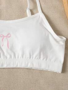 SHEIN Tween女孩童裝簡約休閒方領背心上衣附胸墊，親膚舒適蝴蝶結圖案刺繡內衣，學生內衣3件組，白色，四季皆宜 - 白色 - 查看 6