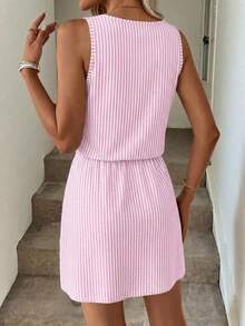 SHEIN LUNE Gaun Pendek Kasual Wanita Bermotif, Cocok untuk Musim Semi dan Musim Panas - MultiWarna - View 2