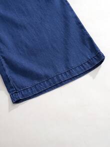 SHEIN 青少年女孩牛仔長褲，夏季新品，時尚休閒風，中藍色牛仔，彈性腰帶搭配抽褶設計，寬鬆直筒版型，輕量柔軟冰絲細棉牛仔面料，舒適親膚，時尚女孩必備，簡約休閒適合夏季穿著，百搭適用於日常拍照、購物、出遊、聚會、音樂節、度假等，2026年新品青少年女孩牛仔長褲 - 中等水洗藍 - 查看 6