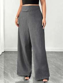 SHEIN Clasi Plus Size Women High Waist Asymmetric Button Narrow Leg Pants Office White Autumn Streetwear Fall - Grey - View 4