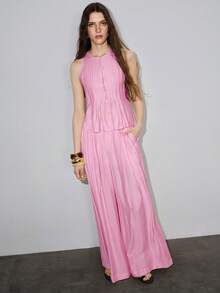 MOTF PREMIUM VACATION LINEN LOOSE WIDE LEG LONG PANTS SPRING SUMMER - Pink - View 3